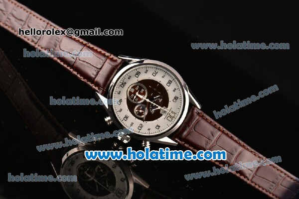Tag Heuer Mikrograph Chrono Miyota OS10 Quartz Steel Case with Brown Leather Strap and White/Brown Dial - Click Image to Close